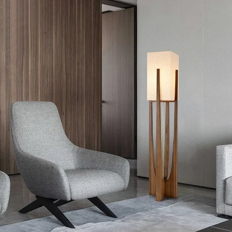Japanese Style Wooden Floor Lamp – Modern LED Home Lighting