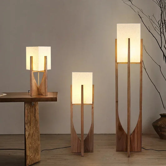 Japanese Style Wooden Floor Lamp – Modern LED Home Lighting